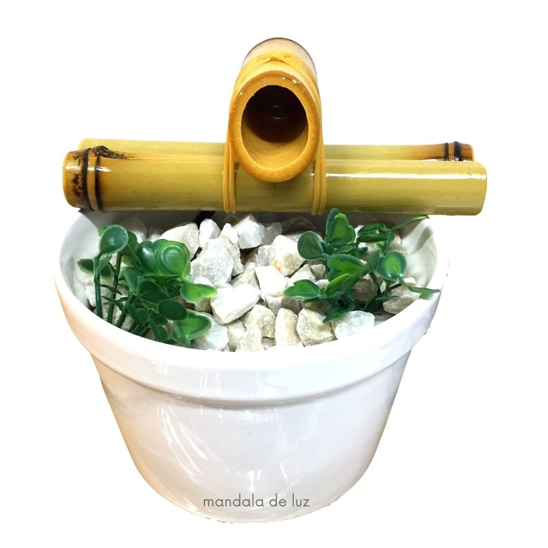 Fonte de Água Bambu com Cerâmica Feng Shui Branco Artesanal - 4