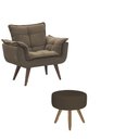 Ver imagem 1 de Conjunto Poltrona Decorativa Opala e Puff Redondo Pés Palito Suede Cappuccino UlissesDecor