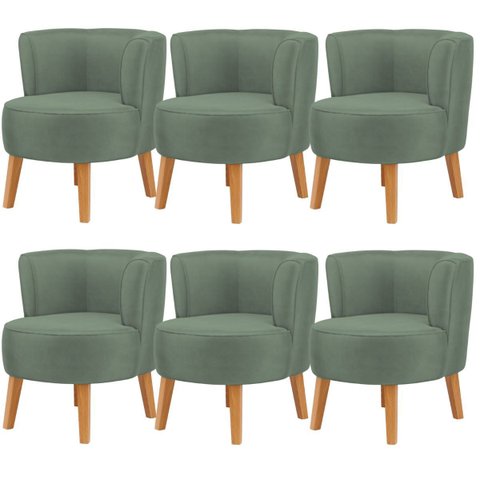 Kit 6 Poltronas Estofadas para Recepção de Escritório Ergonômica Tecido Veludo Macia Pés de Madeira