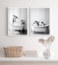Ver imagem 2 de Kit 2 Quadros para Decorar Banheiro- Pinguins 45x34cm - com Vidro:madeira Preta