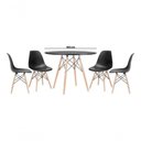 Ver imagem 1 de Jogo De Mesa 4 Cadeiras Pretas Eames Eiffel 90cm Base Madeira Tampo Preto New