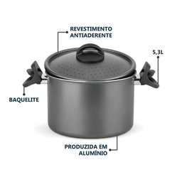 Espagueteira Antiaderente Ø22cm Grafite 5,3l com Trava - 3