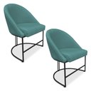 Ver imagem 1 de Kit 02 Cadeiras Poltrona de Jantar Bela Suede Azul Turquesa Base Metálica Industrial Preto