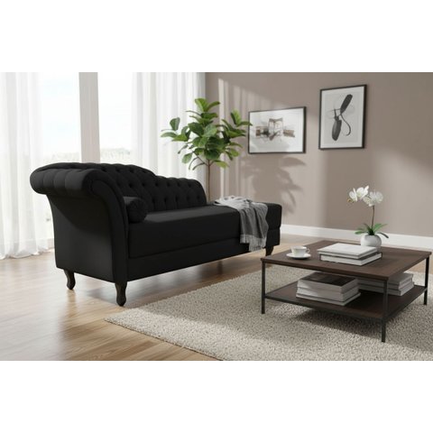 Recamier Decorativo Divã Styllus Lado Direito Suede Preto