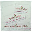 Ver imagem 1 de Jogo Kit de Toalhas Bordadas de Banho, Rosto e Mãos. Estampa: Ramos e Rosas. 3 Peças. Cor Branca