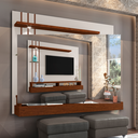 Ver imagem 2 de Painel TV até 55'' Com Led, Nichos e Prateleiras:Off White/Canela