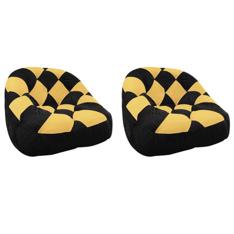 Kit 02 Poltrona Paloma Escritório Sala Pé Plástico Suede Preto e Suede Mostarda - Dominic Decor