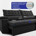 Ver imagem 4 de Sofá Retrátil e Reclinável 2,60m Molas Ensacadas Dream Velusoft Preto Cama Inbox