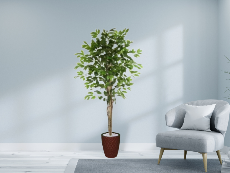 Planta Artificial Ficus Verde 1,50 kit + Vaso E. Marrom 30 cm - 2