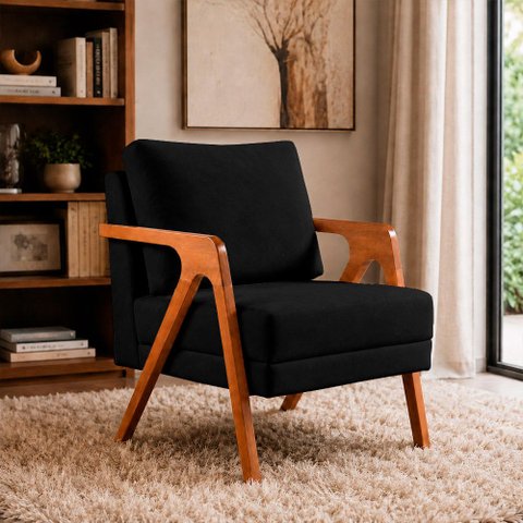 Poltrona Sala de Estar Maya Luxo Suede Preto M3 - Monari Design
