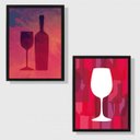 Ver imagem 1 de Kit 2 Quadros Decorativos Figurativos Vinho 24x18cm - com vidro:Madeira preta