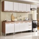 Ver imagem 1 de Cozinha Completa Modulada Audi 280cm Luxo com Armário Aéreo e Balcão - Madeirada/Branca