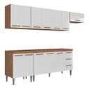 Ver imagem 1 de Cozinha Completa Modulada Audi 280cm Luxo com Armário Aéreo e Balcão - Madeirada/Branca