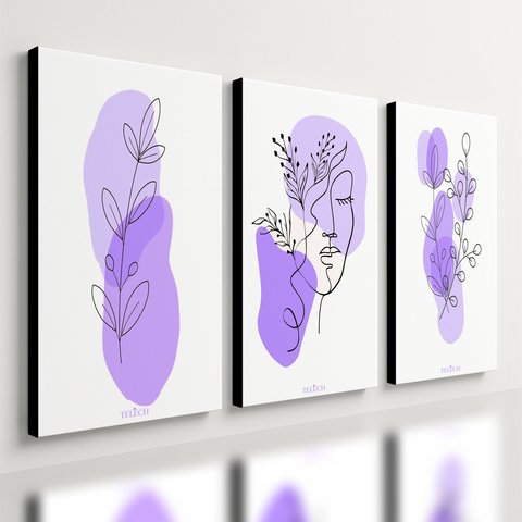 Kit 3 Quadro Decorativo Flores Roxo Sala Quarto Moderno Arte 40x28cm