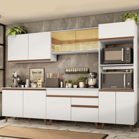 Cozinha Completa Madesa Reims 310001 com Armário e Balcão Branco Cor:Branco