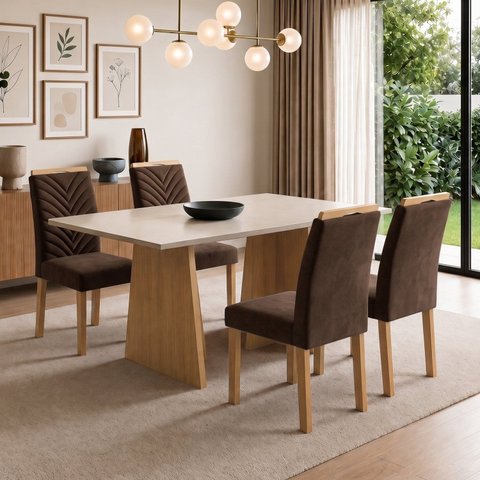 Conjunto Sala de Jantar 4 Lugares Retangular Tampo MDF 120x80cm Mesa Lyra e Cadeiras Carol
