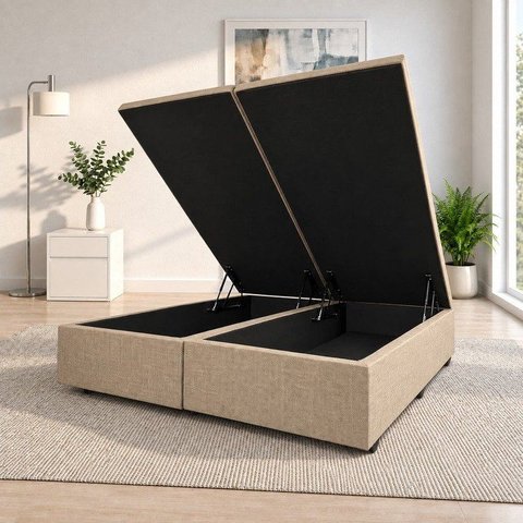 Base Box Baú Casal Bipartida Linho 1,38x1,88