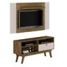 Rack com Painel Home para Tv 50 Polegadas Sala de Estar Quarto 1 Porta Mdf Marrom Madeira Off White - 2