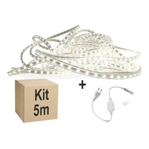 Mangueira Fita LED Chata 5050 5m Branco Frio 6mm 60 LEDS/m 220V