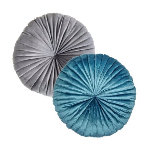 2 Almofadas Redondas Rendy em Veludo 40 Cm Cor:azul Turquesa e Cinza
