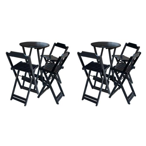 Kit 2 Conjuntos De Mesa Bistrô Dobravel Em Madeira Maciça Com 3 Banquetas Altas - Preto - Preto