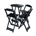 Ver imagem 6 de Kit 2 Conjuntos De Mesa Bistrô Dobravel Em Madeira Maciça Com 3 Banquetas Altas - Preto - Preto