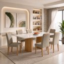 Ver imagem 1 de Conjunto de Mesa de Jantar 6 Lugares 160x80cm com Vidro MDF Cinamomo e Off White