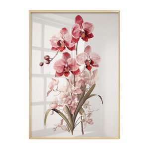 Quadro Decorativo Vidro Grande Flor Orquídea Rosa Plantas Natureza com Moldura