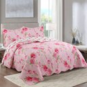 Ver imagem 1 de Kit Cobre Leito Colcha Mix Queen Estampado Dupla Face Floral 3 Peças - Maria - Rosa