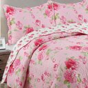Ver imagem 3 de Kit Cobre Leito Colcha Mix Queen Estampado Dupla Face Floral 3 Peças - Maria - Rosa