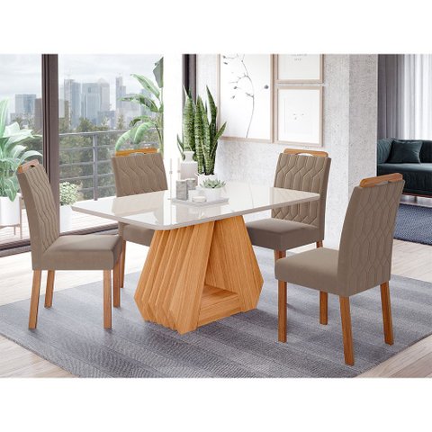 Conjunto Sala de Jantar Ágata Tampo em Mdf e Vidro com 4 Cadeiras Paola Cimol