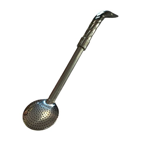 Bomba Chimarrão Inox 304 Platina 19cm Bojo Removível Curvada