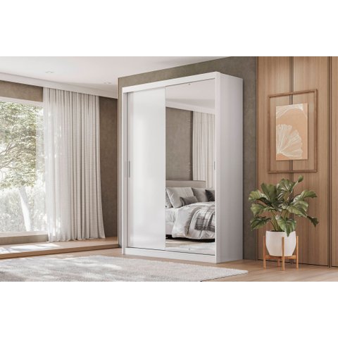 Guarda-roupa Casal Riva Branco 2 Portas Deslizantes 4 Gavetas com Espelho | Liberty Móveis