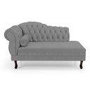 Ver imagem 2 de Divã Recamier Lavínia Clássico 120cm Capitonê com Pés de Madeira Linho Cinza - Desk Design