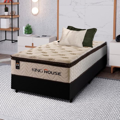 Conjunto Cama Box Solteirão c/ Molas Ensacadas Quartzo Preto 96x203x71