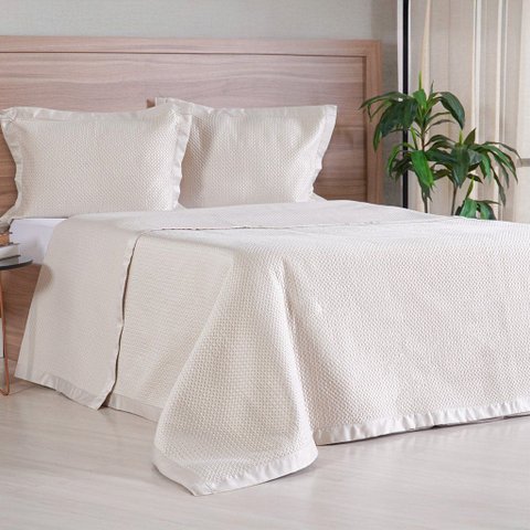 Kit Colcha Queen Satinatta Cetim 100% Poliéster 240x260cm Algodão Cru