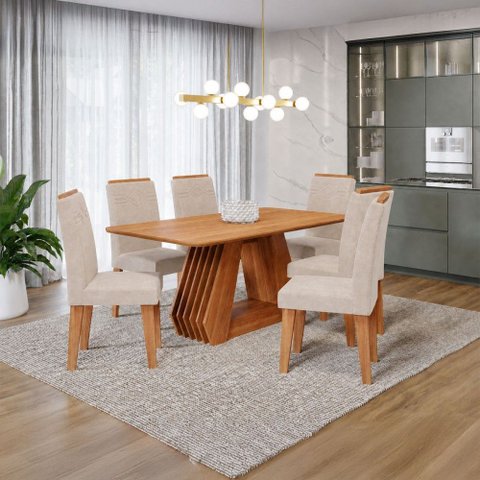 Sala de Jantar 6 Lugares 180 cm Aurora Cinamomo/Nude - Panorama Móveis
