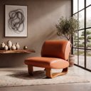 Ver imagem 2 de Poltrona Lusso Estofada Design Moderno Estrutura Madeira Cor Champagne Tecido Corino Caramelo
