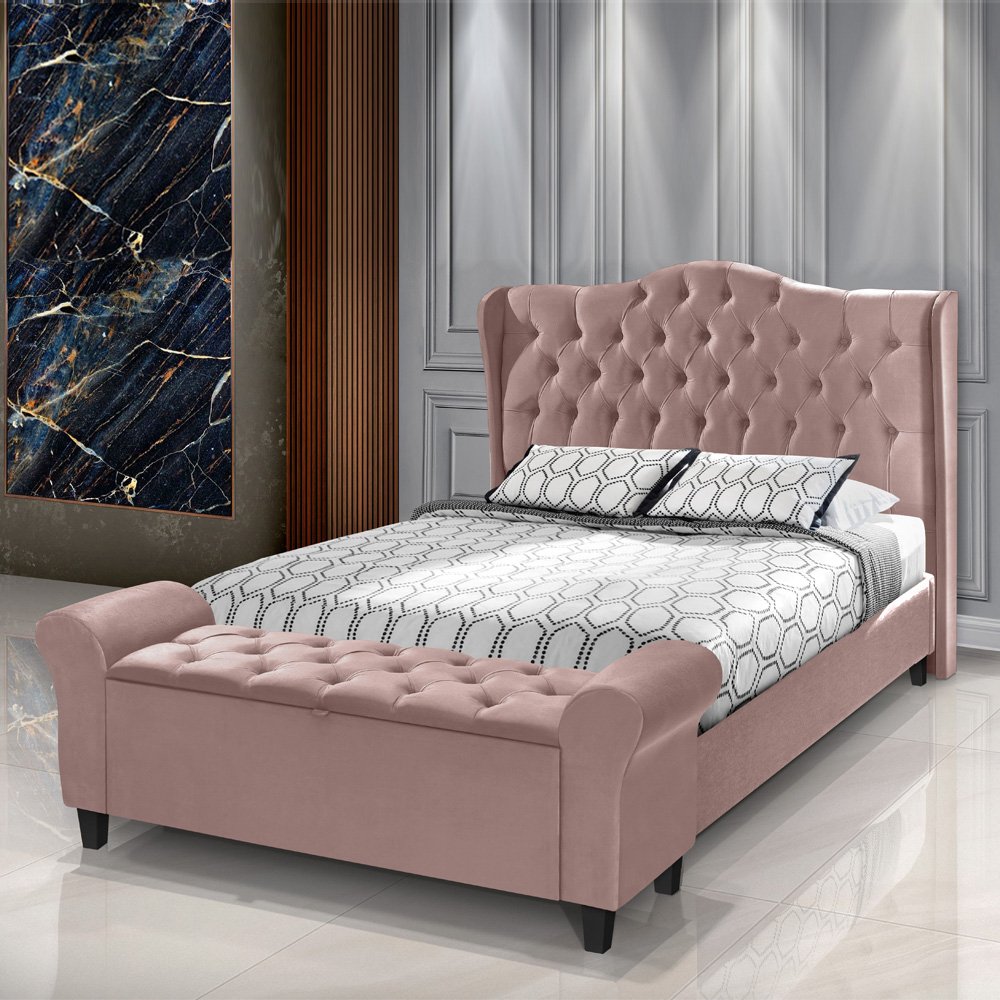 Conjunto Cabeceira Box com Recamier Divã para Cama Queen 1.60 Dubai Inca Rosê - Lh Móveis