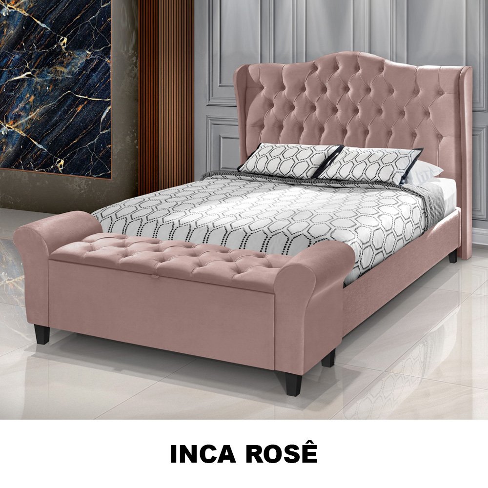 Conjunto Cabeceira Box com Recamier Divã para Cama Queen 1.60 Dubai Inca Rosê - Lh Móveis - 6