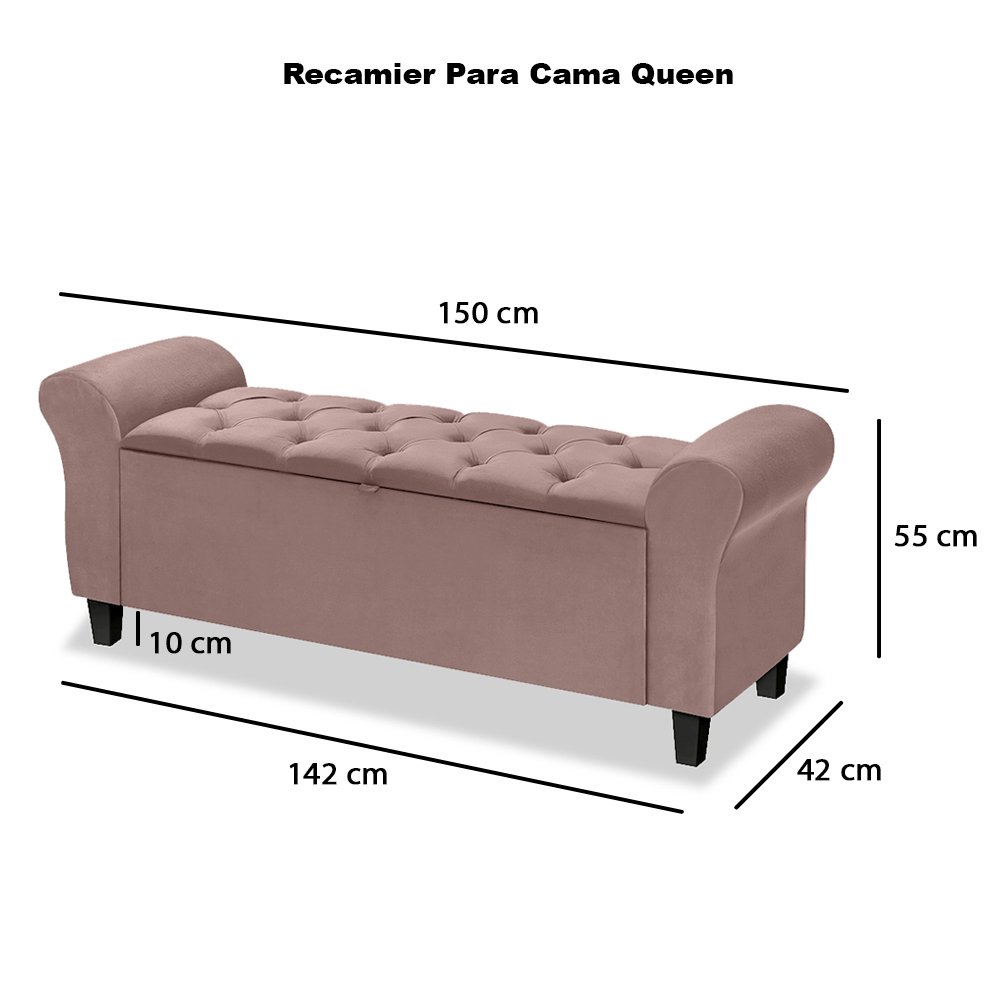 Conjunto Cabeceira Box com Recamier Divã para Cama Queen 1.60 Dubai Inca Rosê - Lh Móveis - 9