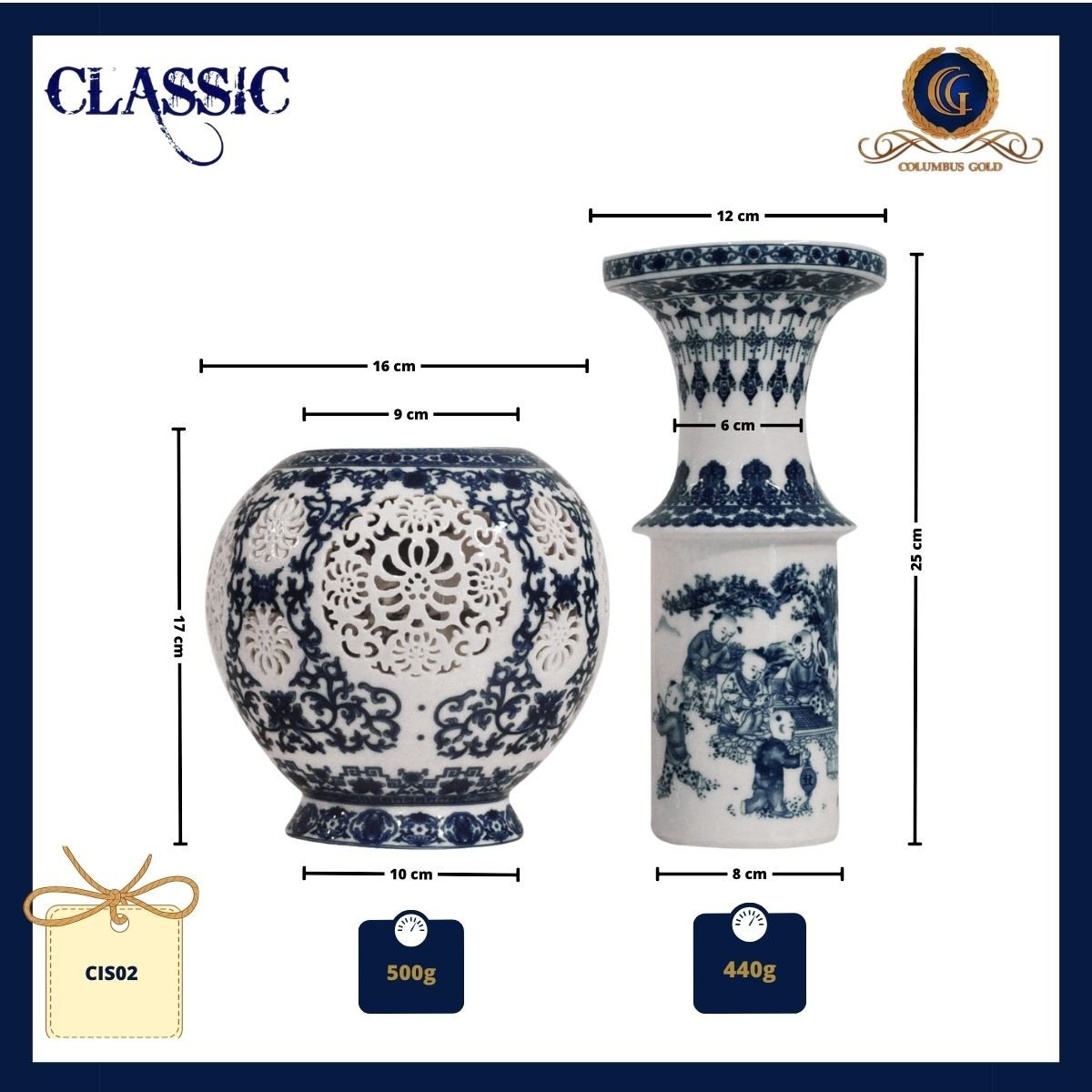 Vaso Em Porcelana Chinesa Vazada, Conjunto De 2 Peças, Cor Branca E Azul (28,5 X 18 Cm) - 4