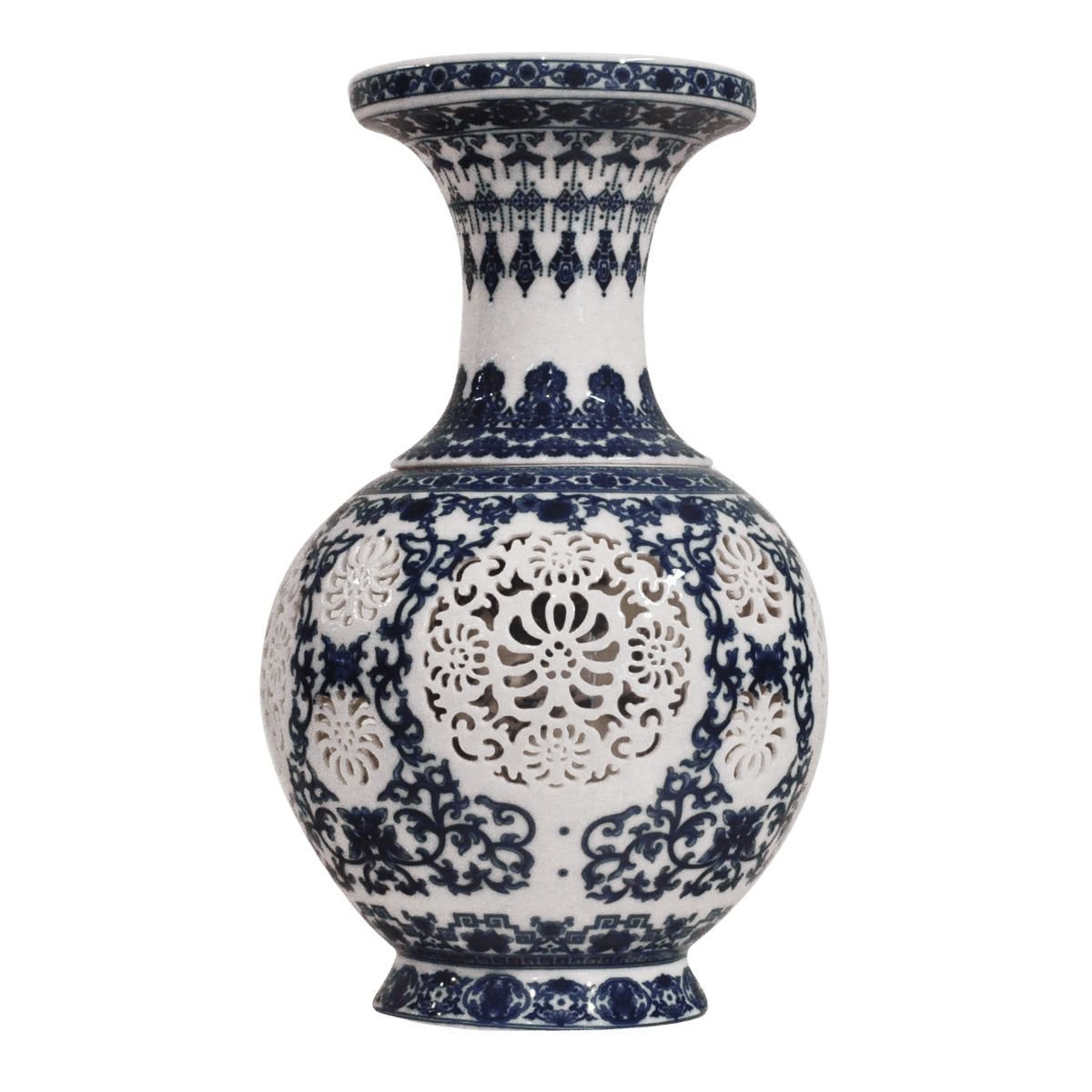Vaso Em Porcelana Chinesa Vazada, Conjunto De 2 Peças, Cor Branca E Azul (28,5 X 18 Cm) - 1