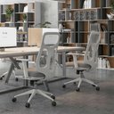 Ver imagem 7 de Cadeira Escritório Ergonômica NR17 Tela Mesh Base Giratória Apoio Lombar Braços Ajustáveis Gelo
