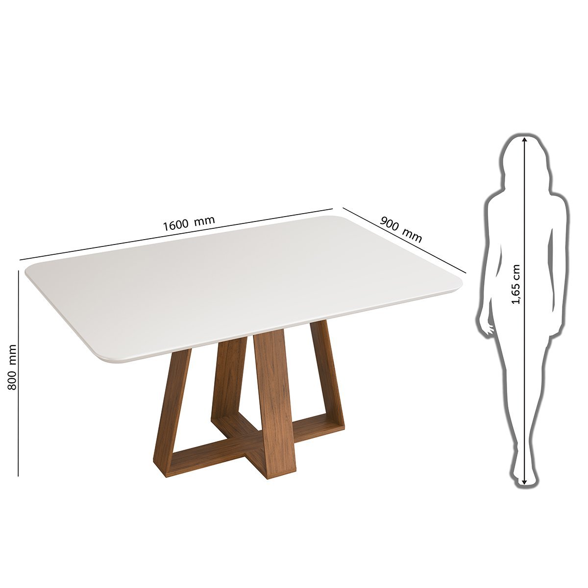 Mesa de Jantar Retangular Tampo Chanfrado Curvo 1600x900 Kiara Freijó - 7decormoveis Freijo/off Whit - 4