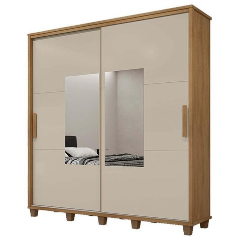 Guarda Roupa Casal 228cm Portas Correr Com Espelho Monte Carlo RV Móveis Cinamomo/Off White