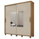 Ver imagem 1 de Guarda Roupa Casal 228cm Portas Correr Com Espelho Monte Carlo RV Móveis Cinamomo/Off White