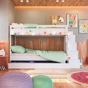 Ver imagem 1 de Treliche Infantil Solteiro com 05 Nichos e Cama Auxiliar Branco Grady Jm Móveis