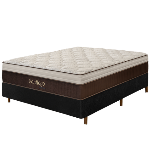 Cama Box Preta + Colchão Casal Santiago Molas Ensacadas Pillow Paparazzi 138x188x75cm - Macio