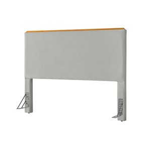 Cabeceira Cama Box King 1,93m Estofada Detalhe em Madeira Java Veludo Cinza Claro